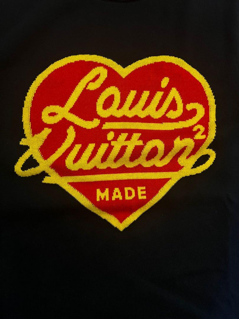 LOUIS VUITTON INTARSIA JACQUARD HEART CREWNECK BLACK T-SHIRT