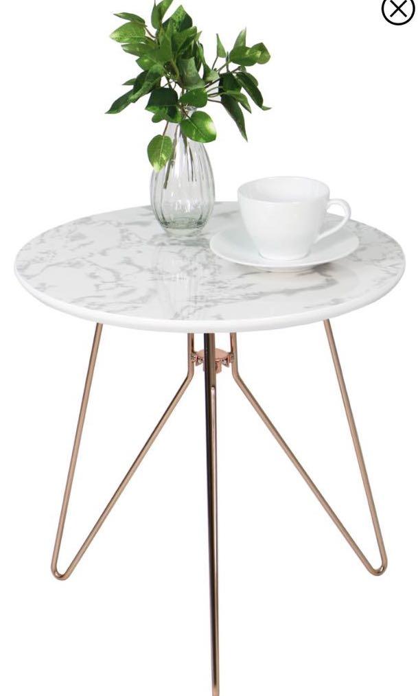 (2 pieces) Marble Design + Rose Gold legs Side Tables, Furniture & Home