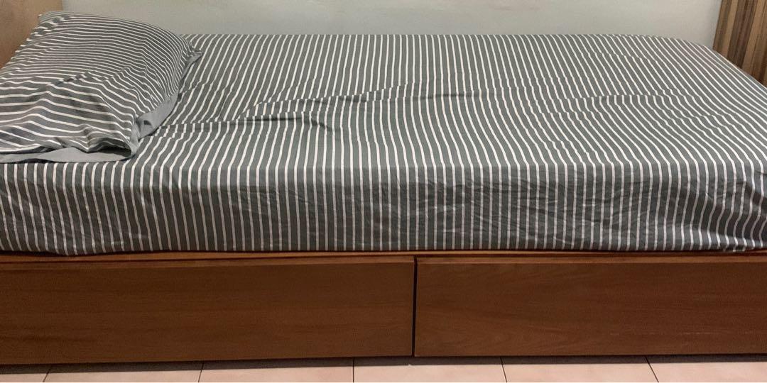 Muji single size bed frame with storage, Furniture & Home Living ...