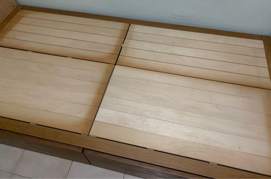 Muji single size bed frame with storage, Furniture & Home Living ...