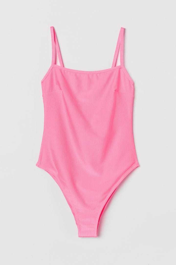 Neon Pink High Leg One Piece Swimsuit, Women's Fashion, Swimwear