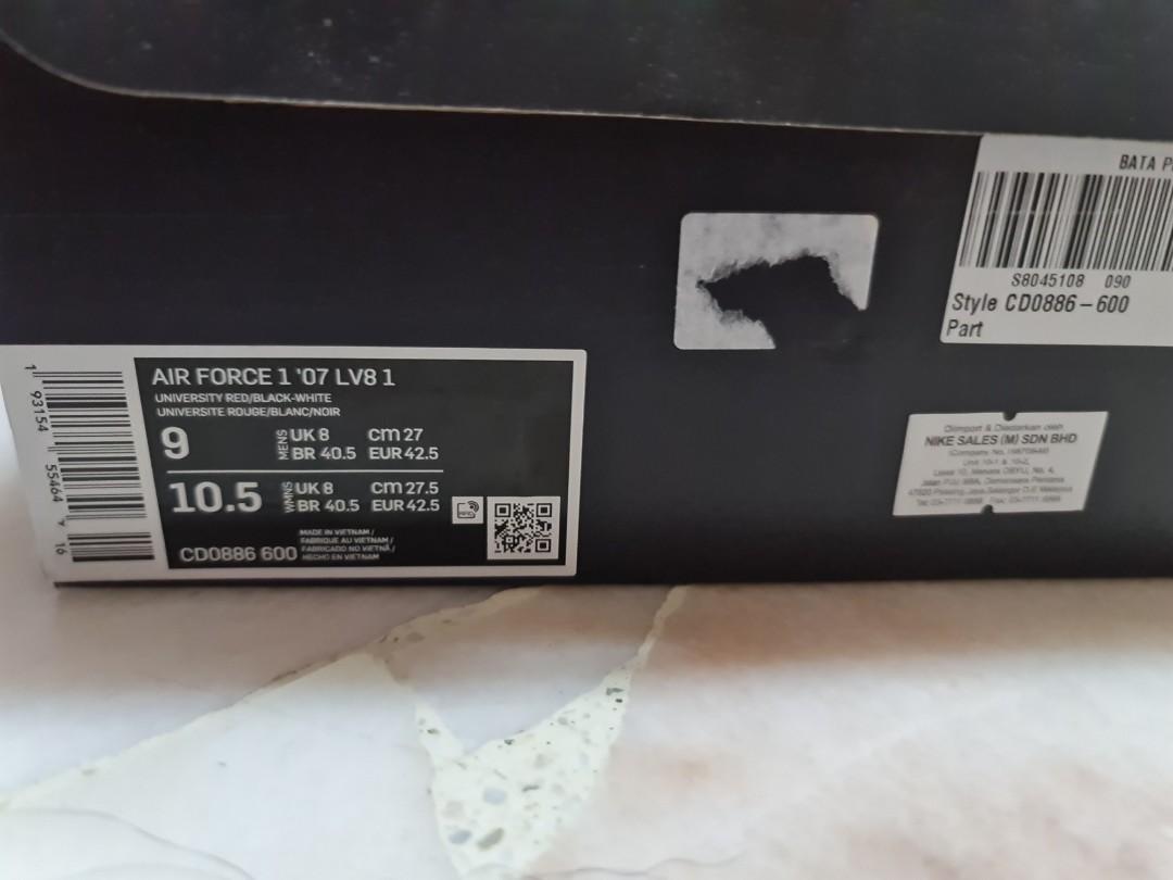 NIKE AIR FORCE `07 LV8 REVERSE STITCH UNIVERSITY RED, Men's