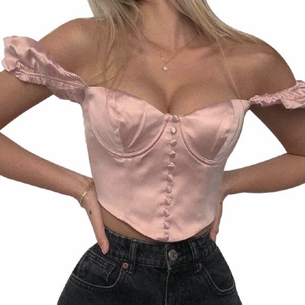 Pink Satin Bustier, Women's Fashion, Tops, Others Tops on Carousell