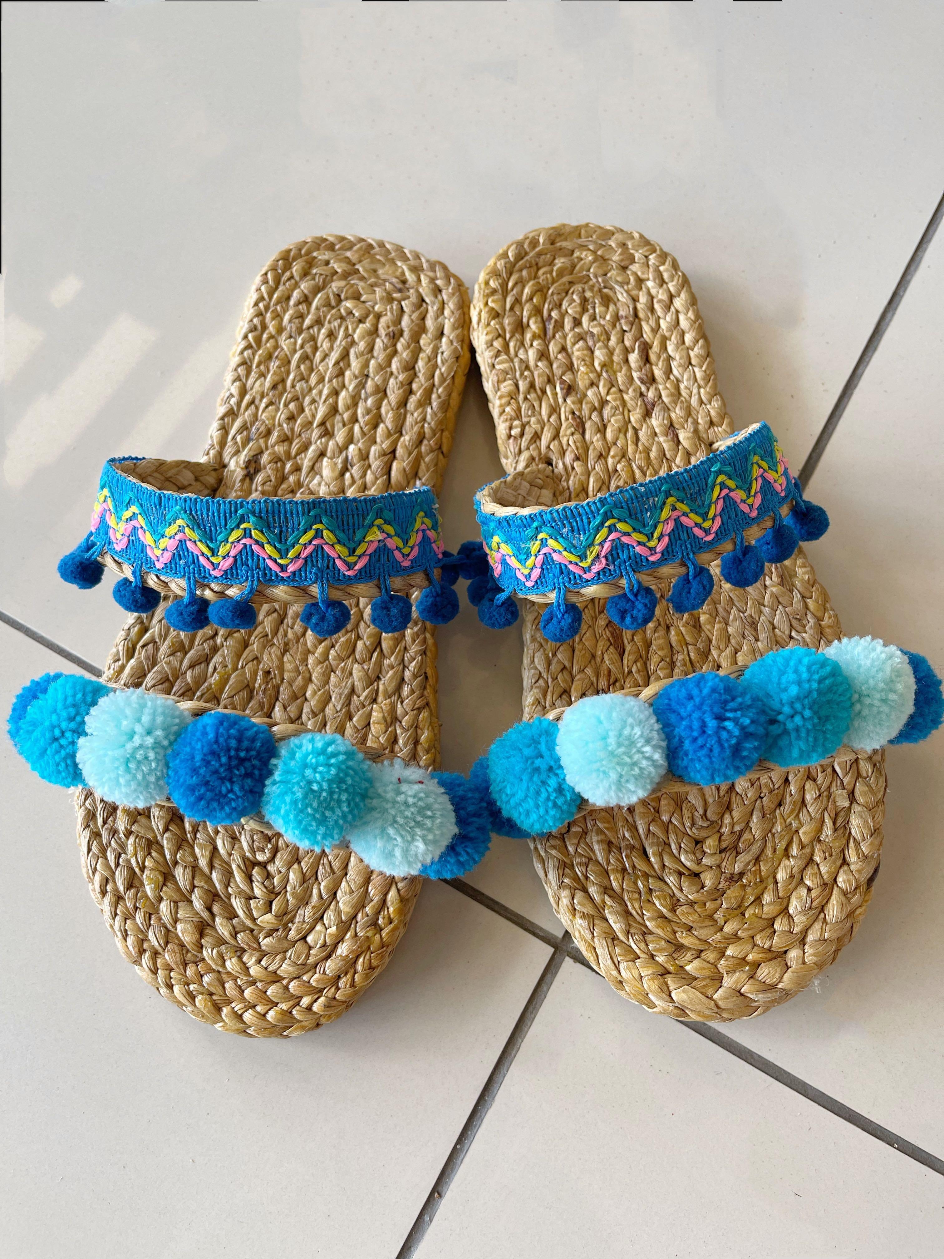 Handmade Pom Pom tassels decor sandals