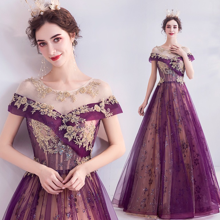 Gold and purple prom sales dress