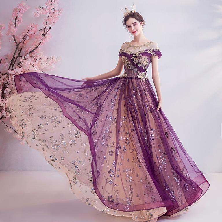Purple and gold party cheap dress