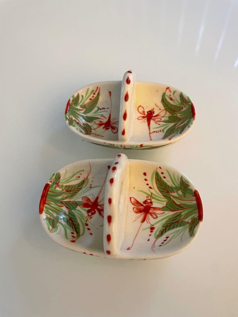 Pretty Vietnamese condiment plate set of four, Furniture & Home Living
