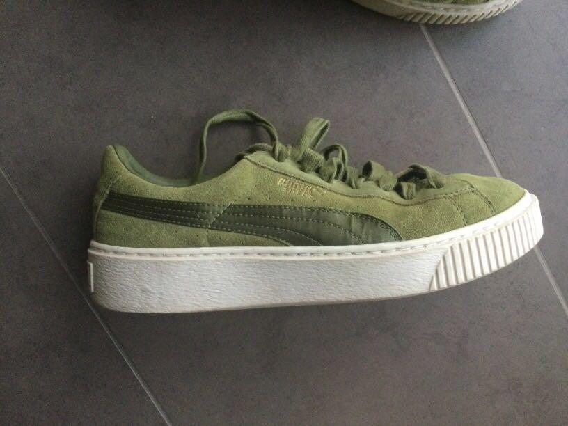 Puma suede platform satin trainer in olive hot sale