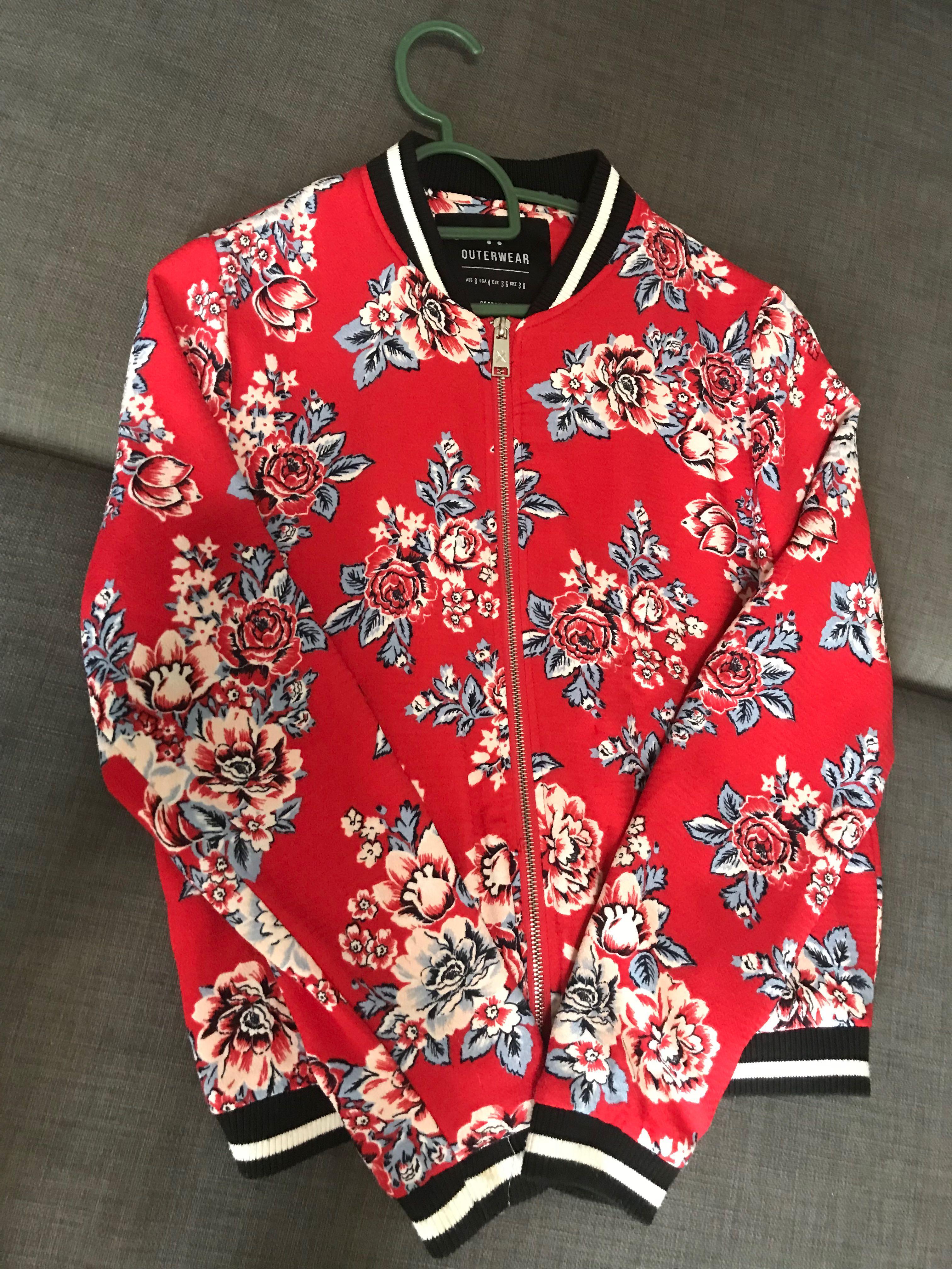 red floral bomber jacket