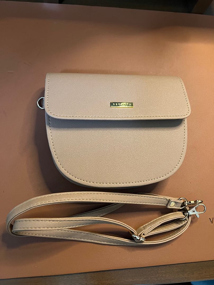 REGATTA CROSSBODY BAG BROWN TAN WITH GOLD HARDWARES, Women's Fashion