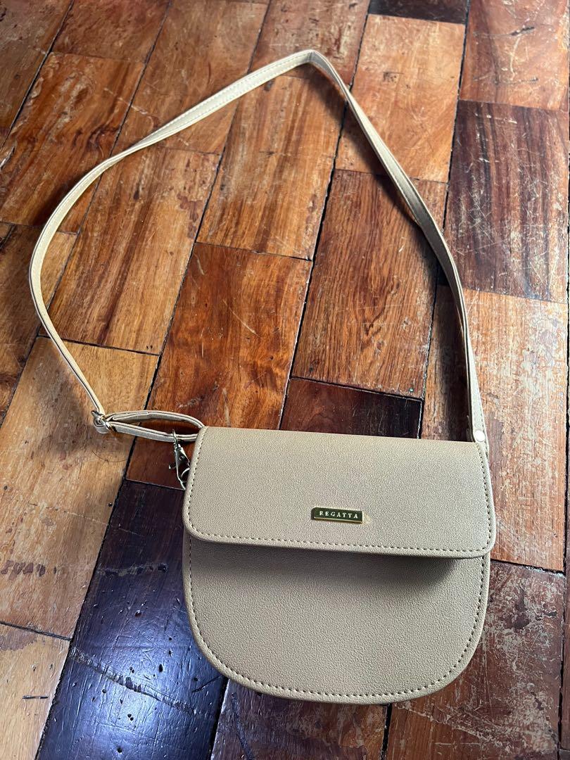 REGATTA CROSSBODY BAG BROWN TAN WITH GOLD HARDWARES, Women's Fashion