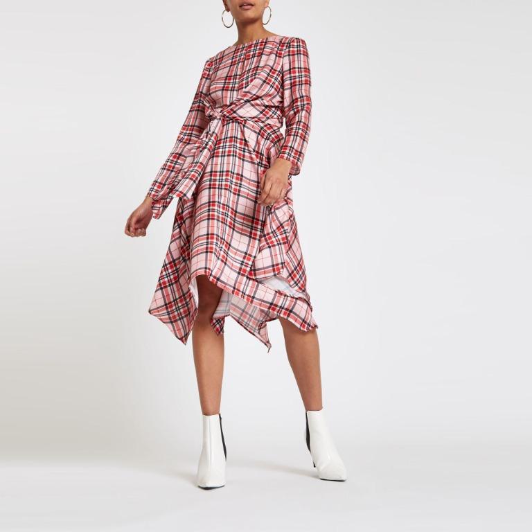 Red tartan on sale midi dress