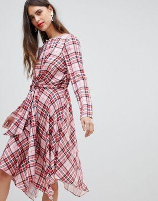 Red tartan midi dress deals