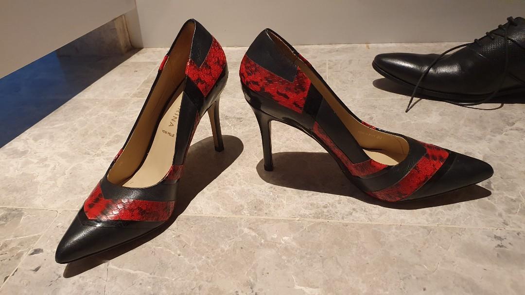 Red and black snakeskin heels on sale