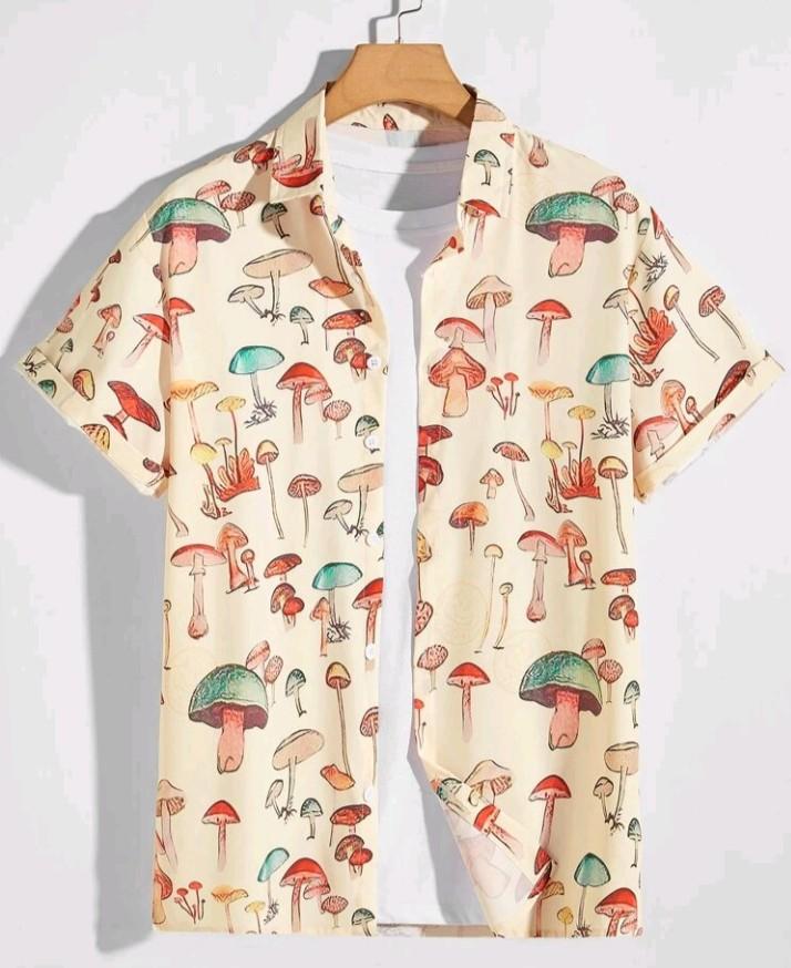 Shein Men Mushroom Print Button Up 