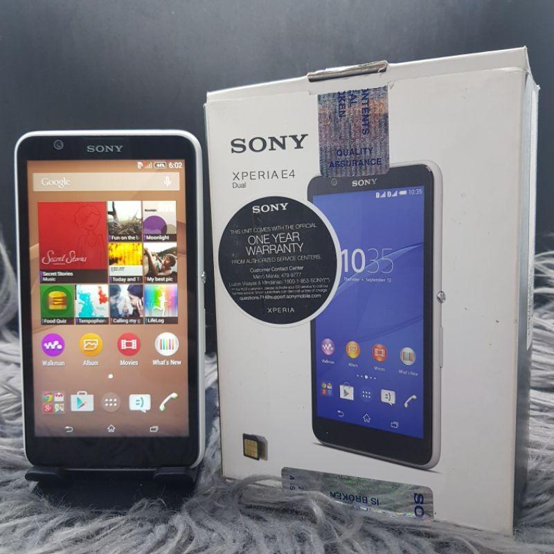 Sony Xperia E4 Dual E2115 Unit and Box Only *35742 (Category: Sony) located in Manila. Submitted by mikaaaaaaaa (Listing ID 1148123194, Image 1). Description: Sony Xperia E4 Dual E2115 Unit and Box Only *35742 8GB ROM | 1GB RAM Color: White 5 Inches IPS LCD Display 2,300 mAh Li-Ion Battery NTC Approved 100% Original 100% Local Released Good Unit | Good as New.