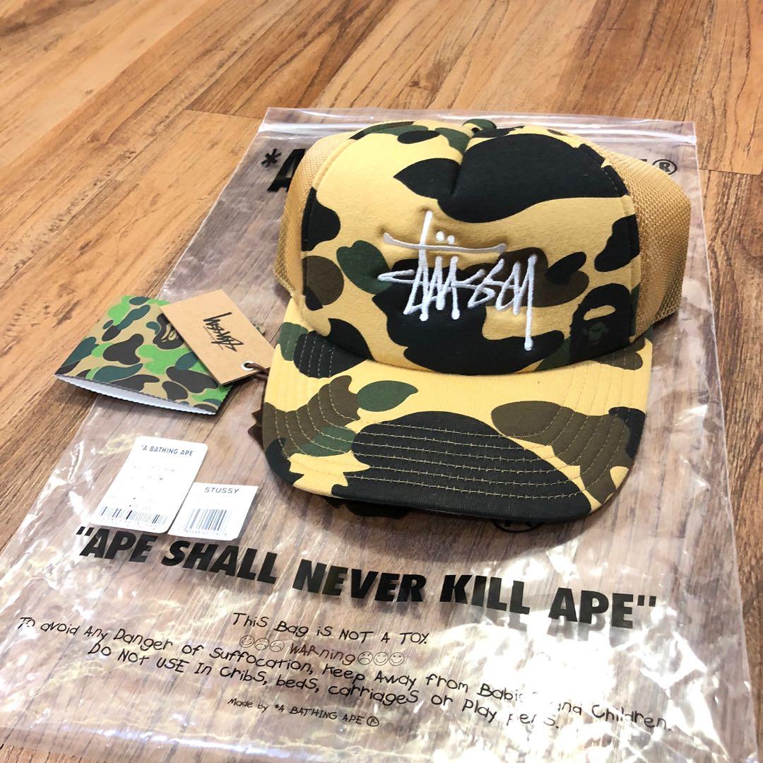 STUSSY X BAPE 1st camo trucker cap