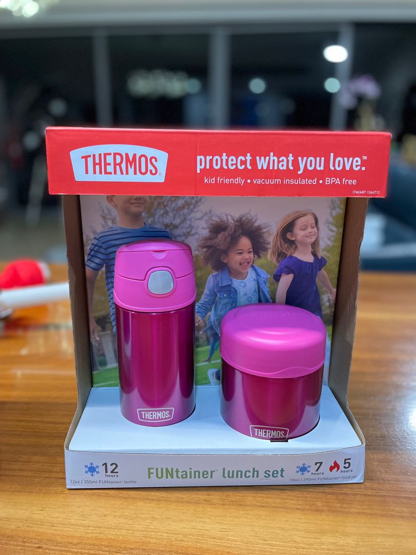 Thermos FUNtainer Lunch Set Bottle and Food Jar for Kids BPA Free  Dishwasher Safe, 2 PC (Pink, 2 PC Set)