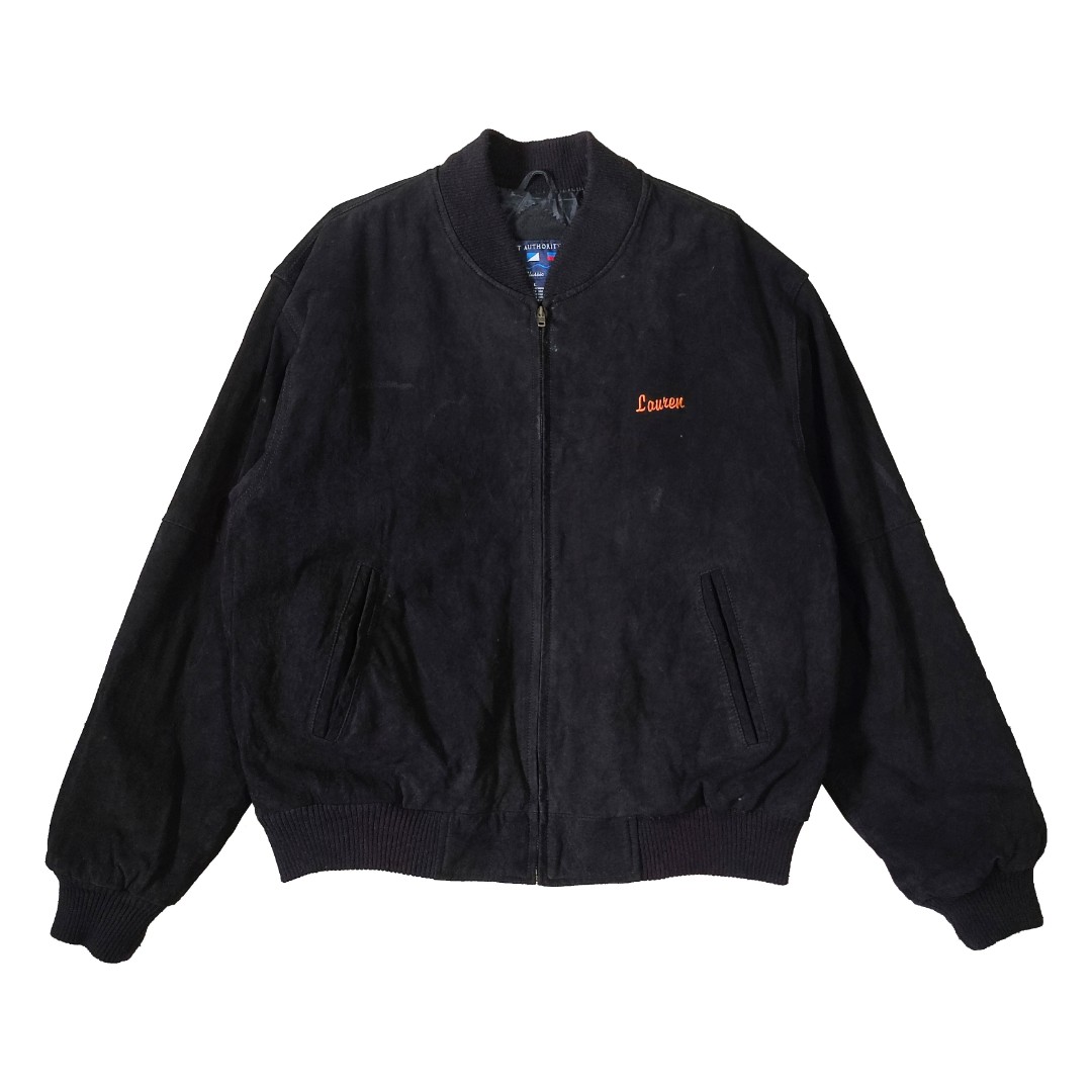 Vintage Port Authority Suede Leather Bomber Jacket Embroidered