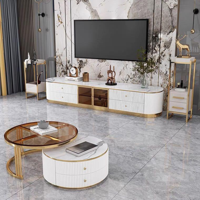 White marble media console sale