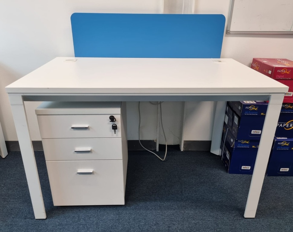 White Office Tables with Lockers (5 tables for sale), Furniture & Home