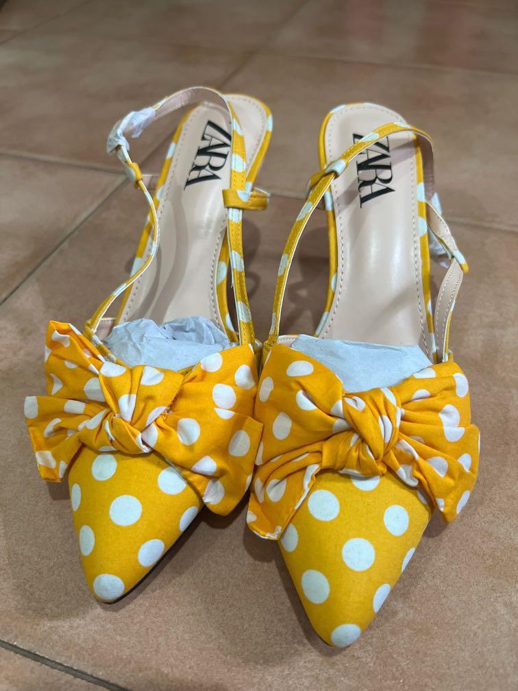Yellow Polka Dot Slingback Heels Women s Fashion Footwear Heels