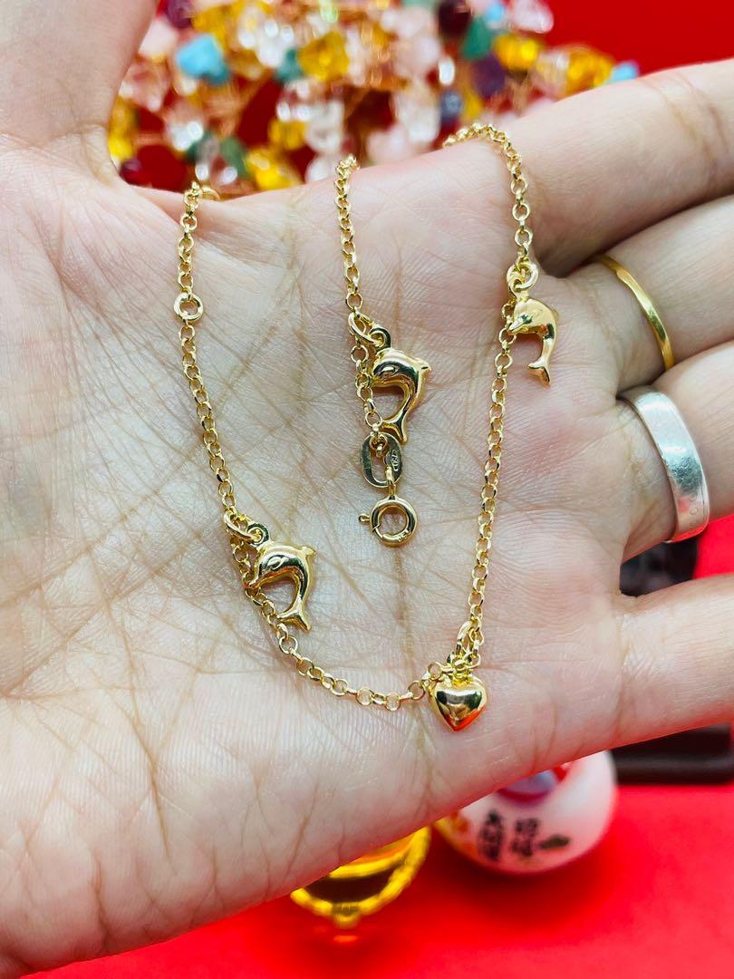 18K Gold Heart Dolphin Anklet A07 Women s Fashion Jewelry