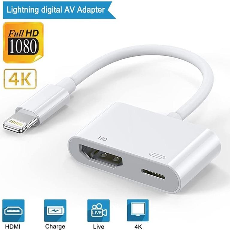 Lightning to HDMI for iPhone, 4K Lightning Digital AV Audio Adapter, HDMI  Sync Screen with Charging Port Compatible for iPhone 11/11 Pro/XR/XS/X 8,  iPad on HDTV/Monitor/Projector 