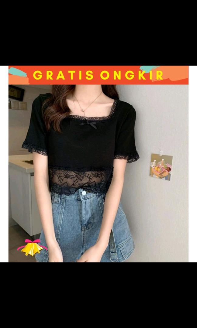 Atasan casual knit crop, Fesyen Wanita 