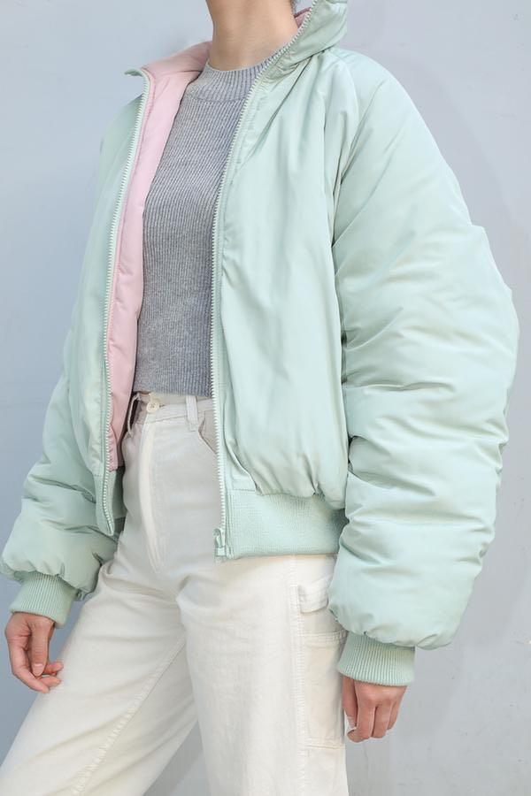 Brandy Melville Pastel Sage Mint Green and Baby Pink Puffer Jacket Zara