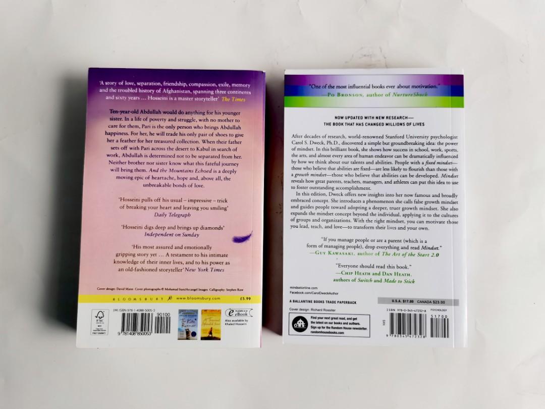 Bundle " And The Mountains Echoed & Mindset" (Category: Storybooks) located in Mandaluyong City. Submitted by pattotie_bookshop (Listing ID 1148337197, Image 2). Description: !!! GREAT DEALS IN MY STORE !! Visit our shop to get the lowest prices and the best deals yet. I know you want it! Ano pang hinihintay mo, Add to Cart na! Lazada Link : https://s.lazada.com.ph/s.h6EBV Shopee Link : http://shopee.ph/pattotie_bookshop PS: Please do support our