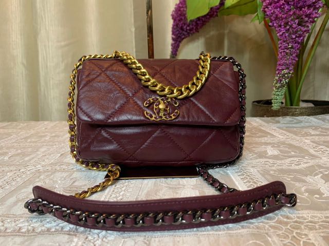 Chanel Burgundy Quilted Goatskin Small 19 Bag Silver And Gold Hardware,  2022 Available For Immediate Sale At Sotheby's