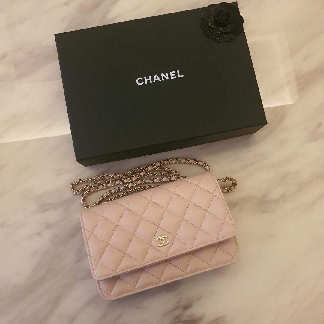 Chanel Caviar Wallet on Chain WOC Light Beige