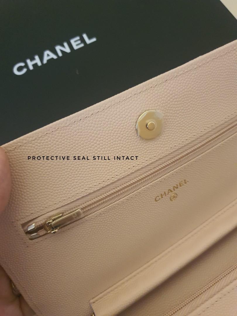 Chanel Caviar Wallet on Chain WOC Light Beige