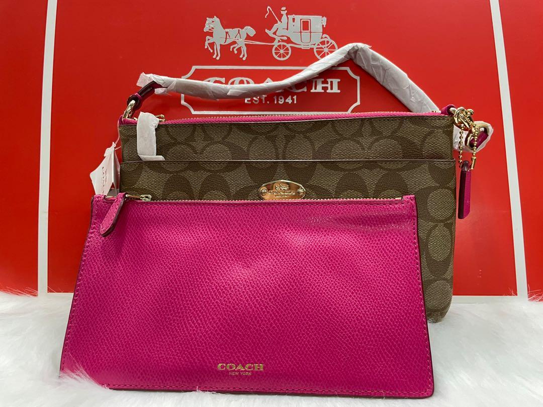Coach Pop Pouch Buy 1 Take 1 (Category: Luxury Bags & Wallets) located in Manila. Submitted by agsbeagle888 (Listing ID 1148334053, Image 3). Description: Coach F52619 - Signature Pop Pouch in Khaki Pink Ruby Details Signature canvas with leather trim Credit card and multifunction pockets Zip-top closure, fabric lining Strap with clip to form a wrist strap or small top handle Removable pouch 9 (L) x 5 (H) x 1 1/4 (W) Coach F53014 - Pop Pouch in B