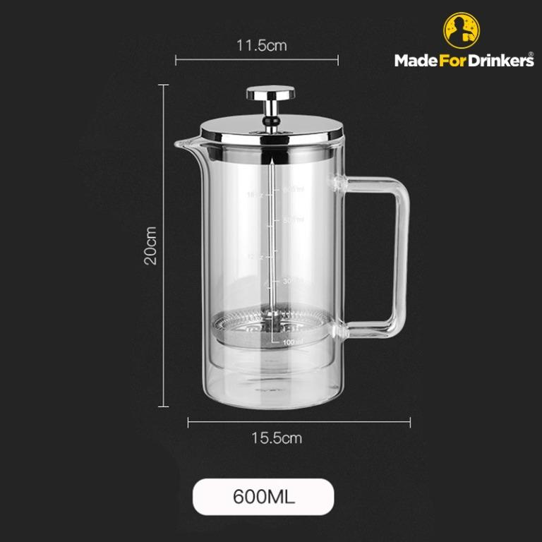 Greater Good. Double Wall Borosilicate Glass French Press with Chrome  Plated Lid - 600 ml