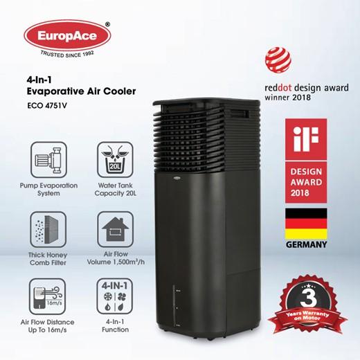 EuropAce ECO 4751V 4in1 Evaporative Air Cooler,Black, TV & Home