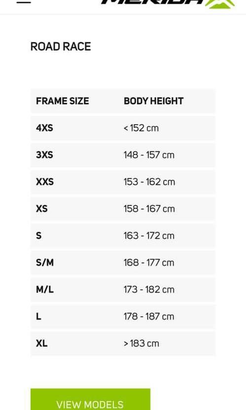 Merida scultura size chart clearance