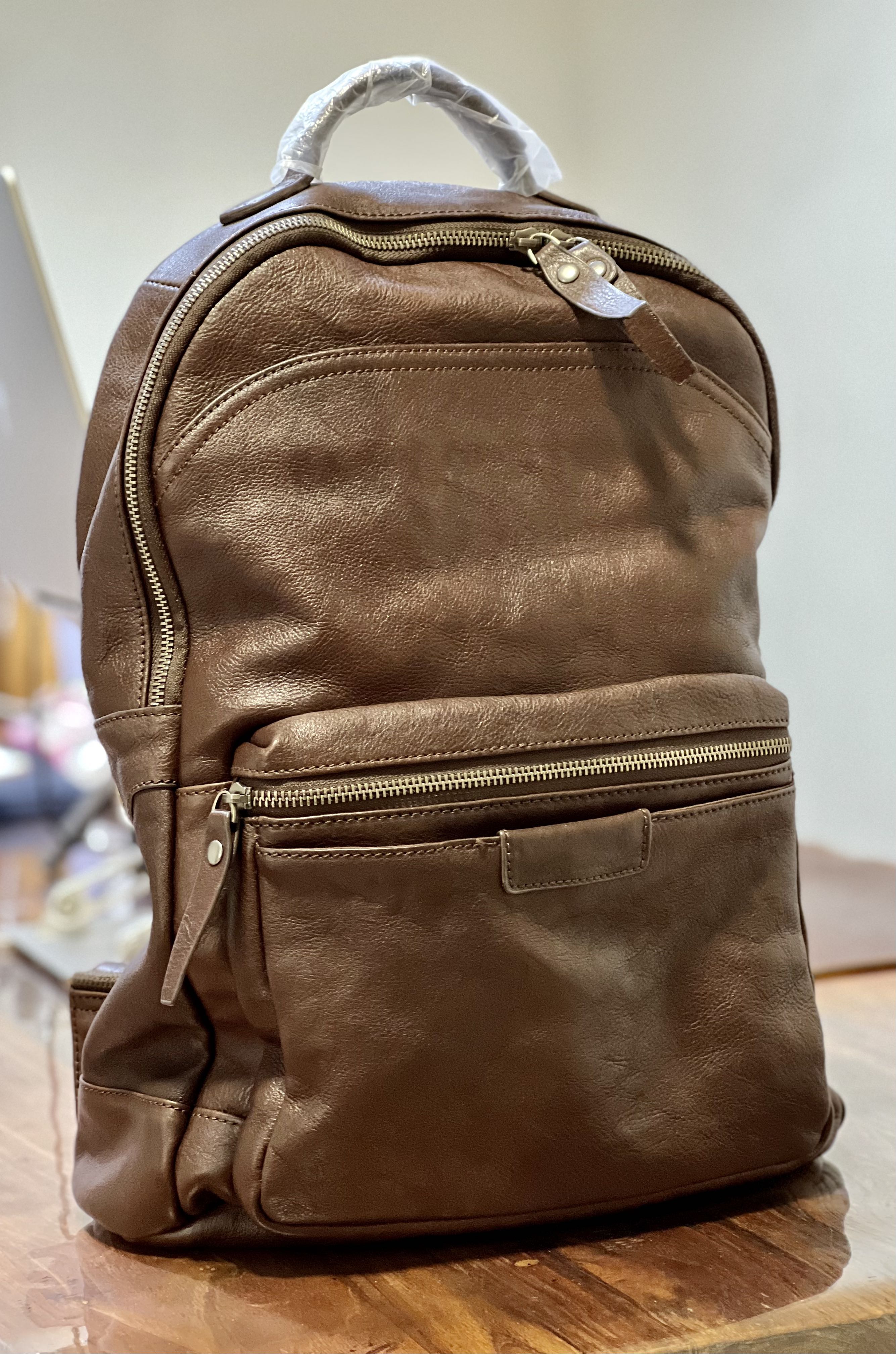 Genuine full leather backpack bag Dark Brown Men s Fashion