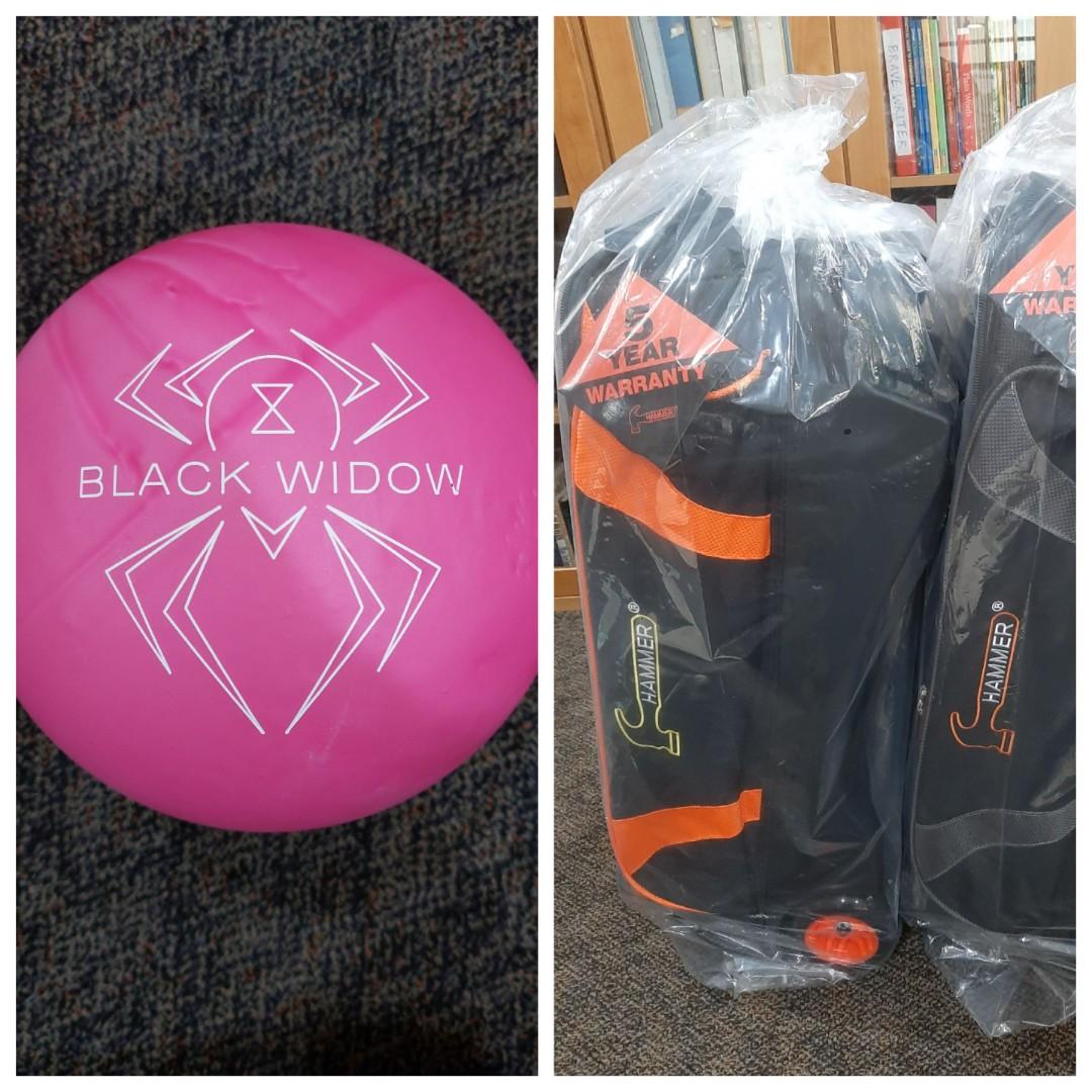 15lb Hammer Black Widow Pink Pearl Reactive Bowling Ball & Hammer 3 Ball Tote