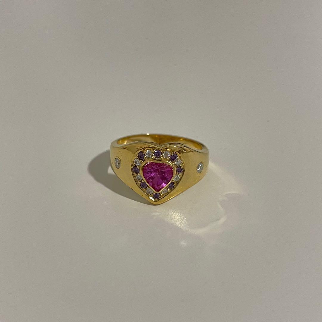 Heart Ring (Category: Rings) located in Cavite. Submitted by nering (Listing ID 1148333970, Image 1). Description: 14k yellow gold .50 ct heart genuine pink sapphire moissanite .25 amethyst moissanite .25 moissanite diamond.