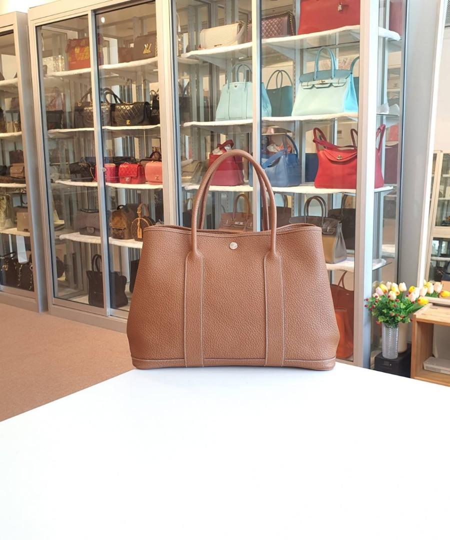 hermes garden party 36 (stamp r 2014) etoupe nagonda leather, silver  hardware, no dust cover