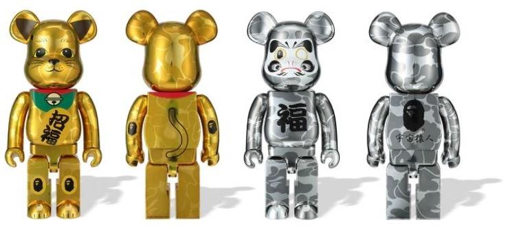 MEDICOM TOY Bearbrick BE@RBRICK BAPE(R) MANEKINEKO GOLD & DARUMA