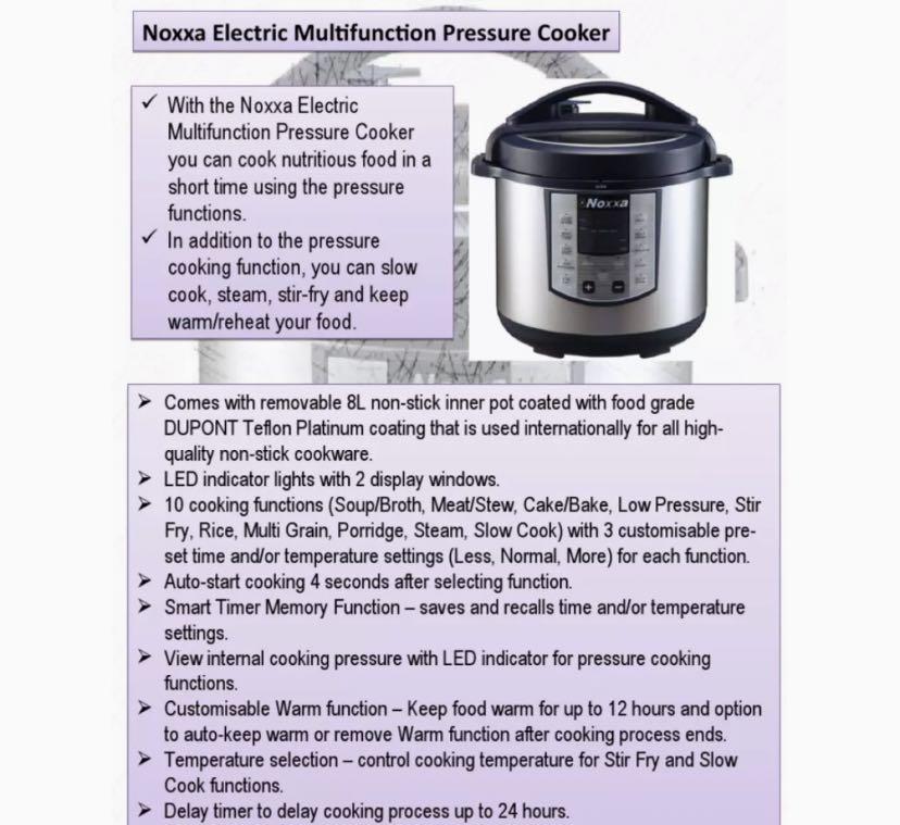 Noxxa Electric MultiFunction Pressure Cooker, TV & Home Appliances