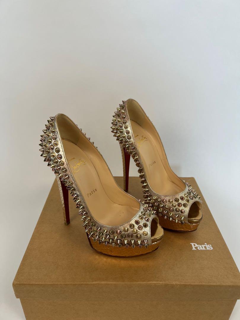 Christian louboutin gold deals spiked heels