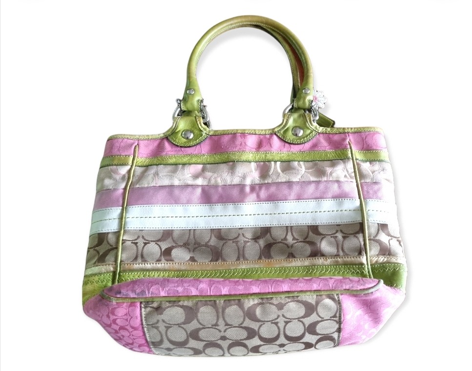 Pink and white coach bag clearance