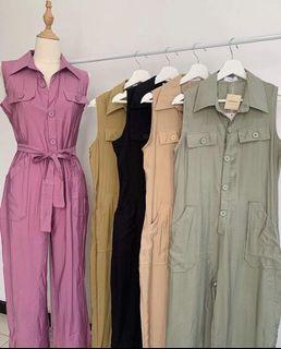 Purple button down jumpsuit with tie belt