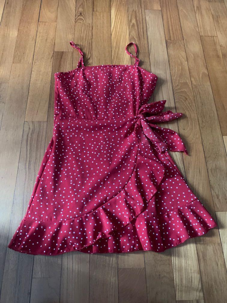 Red Ruffled Polka Dot Dress Women s Fashion Dresses Sets