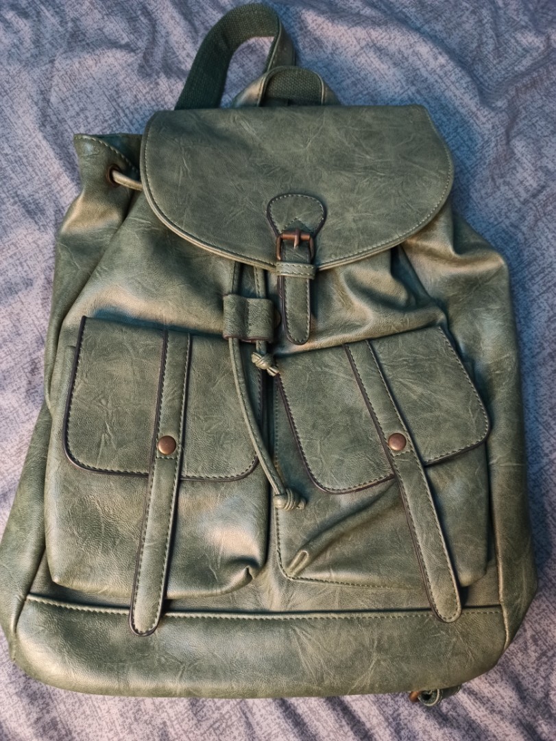Salvatore Mann leather backpack in olive green, Women's Fashion, Bags ...