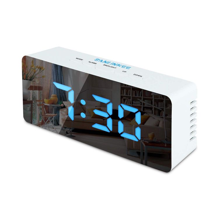 SANLINKEE LED Digital Alarm Clock Mirror Alarm Clock Led Display with Snooze Time Temperature Function for Bedroom LED Alarm Clock Battery Powered & USB Powered White Light Office 